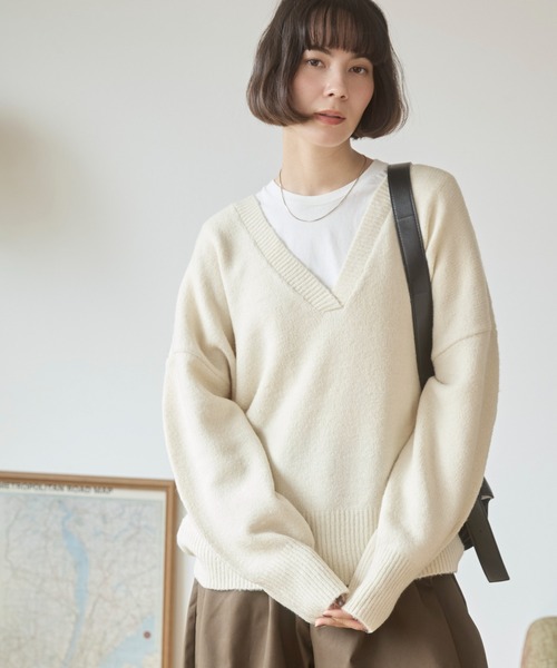 ANGIE ニット セーター オーバーサイズ Vネック ニットプルオーバー