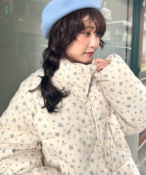 Loueme ダウンコート ダウンジャケット フラワーショートパデット