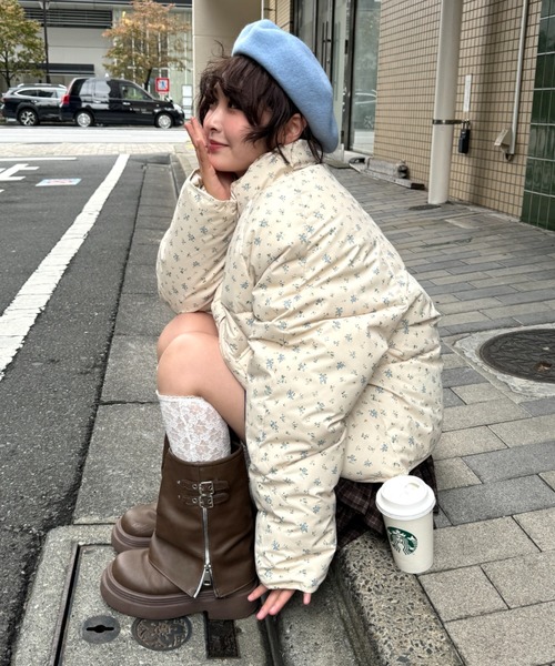 Loueme ダウンコート ダウンジャケット フラワーショートパデット