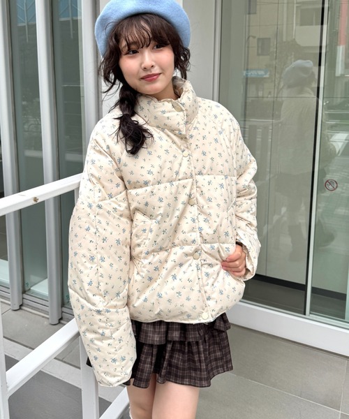 Loueme ダウンコート ダウンジャケット フラワーショートパデット