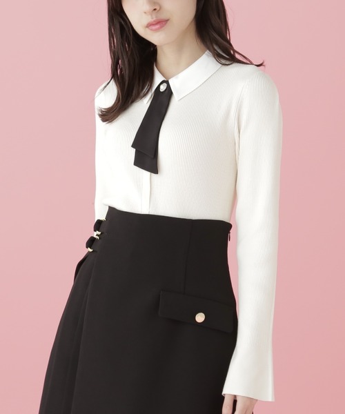 襟付きリボンタイニットトップス JILL by JILL STUART ジル バ ジルバイジルスチュアート JILL by JILLSTUART 襟付きリボンタイニット