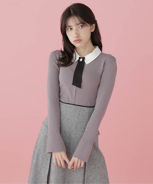 Jill by JILLSTUART 襟付きリボンタイニットトップス JILL by STUART ニット 襟付きリボンタイニットトップス