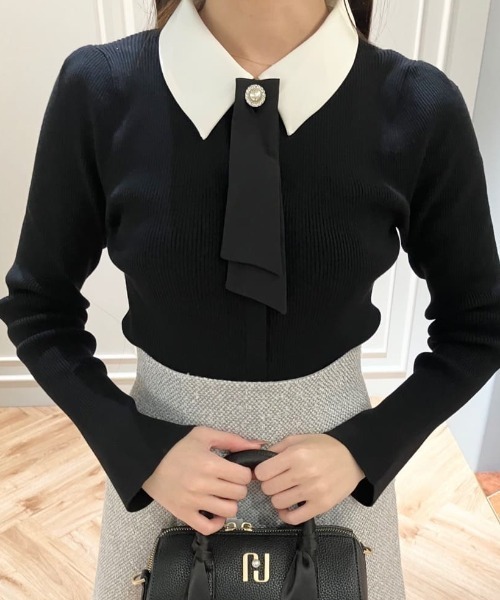 Jill by JILLSTUART 襟付きリボンタイニットトップス ◇襟付きリボンタイニットトップス（ニット/セーター）｜JILL by