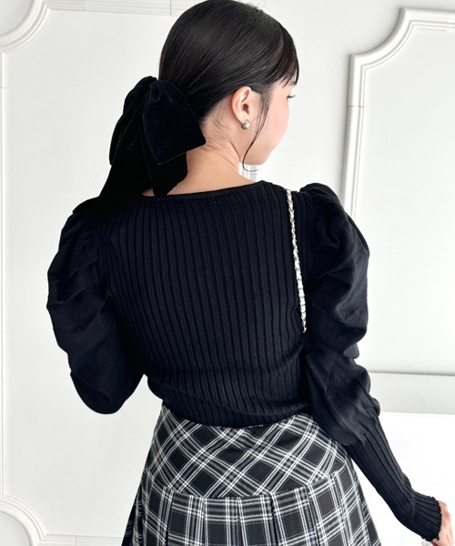 Loueme ニット セーター パフスリーブスクエアネックリブニット