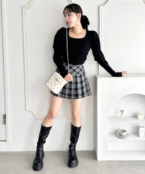 Loueme ニット セーター パフスリーブスクエアネックリブニット