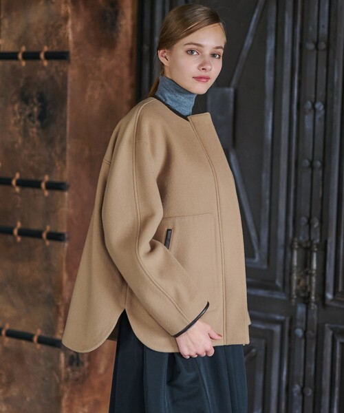 美品　DRESSTERIOR レザーパイピングブルゾン DRESSTERIOR ブルゾン アウター 「ウール混」レザー調パイピング