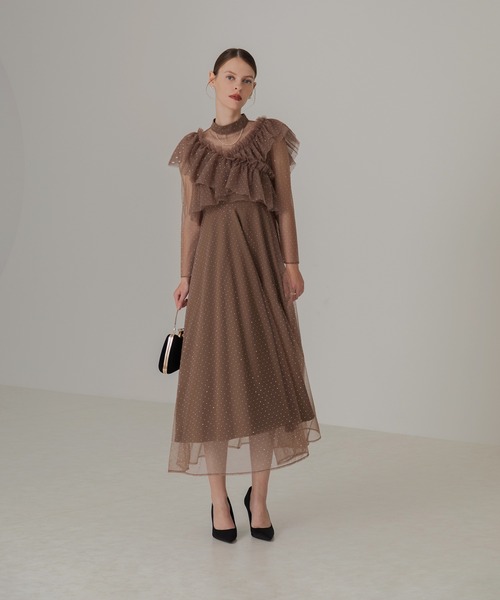 Leja ワンピース パーティードレス 結婚式 Leja ドレス 「LEJA」美脚効果ハイウエストチュールレース