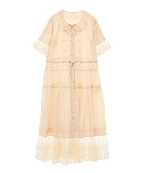 ピンクハウス ローズチュールレース段々ワンピース PINK HOUSE ワンピース ドットチュール×オリジナルローズ