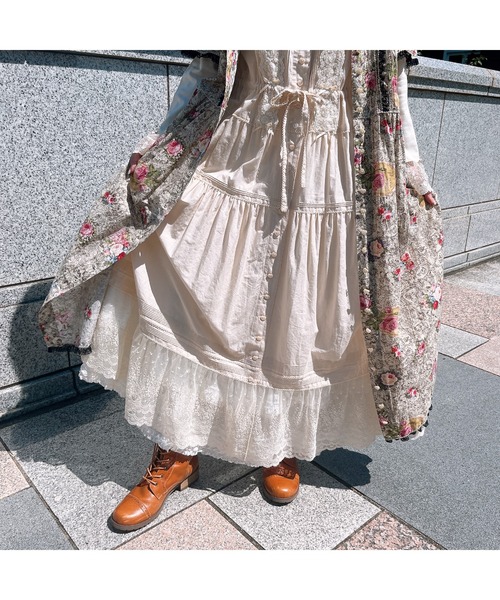 ピンクハウス ローズチュールレース段々ワンピース PINK HOUSE ワンピース ドットチュール×オリジナルローズ