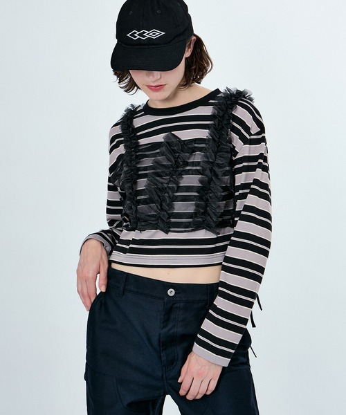 tシャツ MU MULTI BORDER CROPPED LONG SLEEVE CREW NECK PULLOVER レディース tシャツMU MULTI BORDER CROPPED LONG S | JChere日本Yahoo雅虎代購
