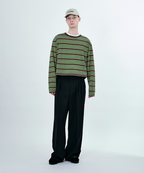 M TO R tシャツ MU MULTI BORDER CROPPED LONG SLEEVE CREW NECK