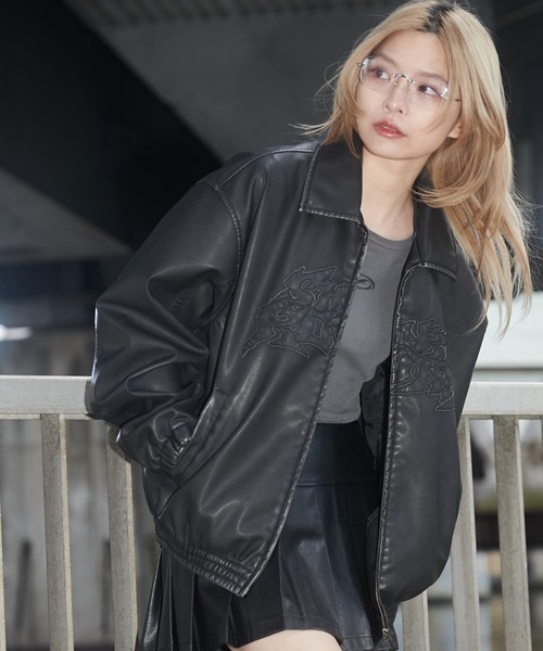 SHORT ROUND 革ジャン ライダース SHORT ROUND/PUダメージアップリケ