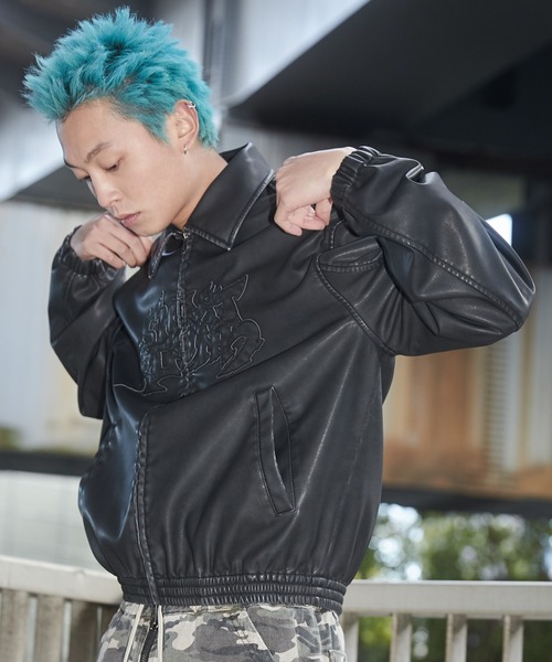 SHORT ROUND 革ジャン ライダース SHORT ROUND/PUダメージアップリケ