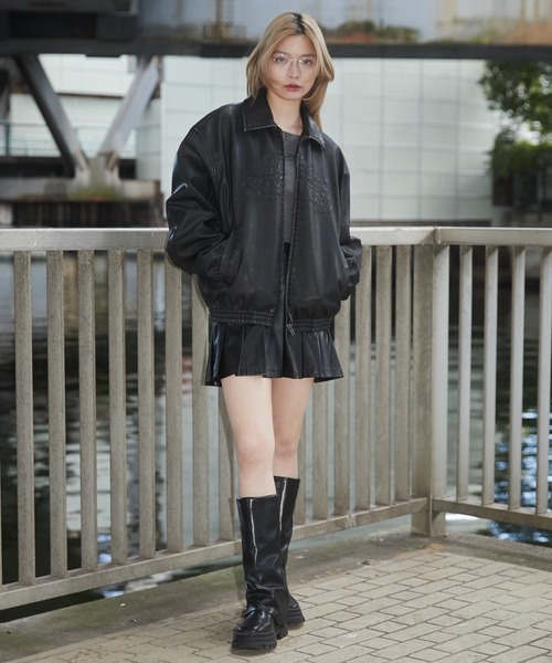 SHORT ROUND 革ジャン ライダース SHORT ROUND/PUダメージアップリケ