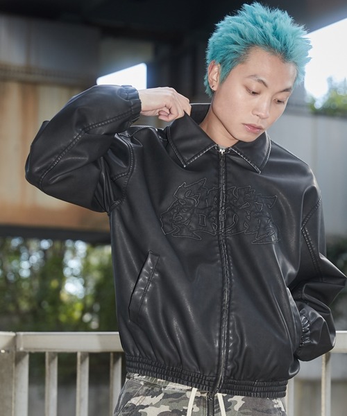 ROUND SHORT FAKE LEATHER JACKET ブラック ROUND SHORT FAKE LEATHER JACKET ROUND SHORT FAKE LEATHER JACKET