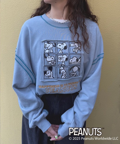 トレーナー スウェット 「PEANUTS 75th」ショート丈プルオーバー レディース DOUBLE NAME トレーナー スウェット 「PEANUTS 75th」ショート丈
