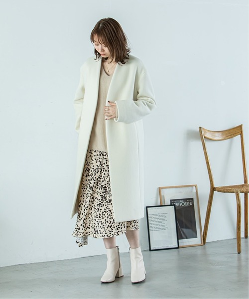 NOBLE（ノーブル） ノーカラーコート 38 チャコールグレー レディース