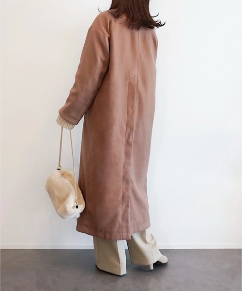 「ECRIRE」 ノーカラーコート M ベージュ レディース_画像5