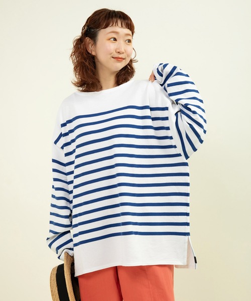 tシャツ ラッセルパネルボーダー BIGプルオーバー レディース