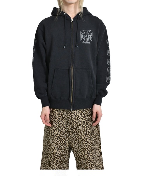 ALICE HOLLYWOOD パーカー DESTROYED CHOPPER FULL ZIP HOODIE