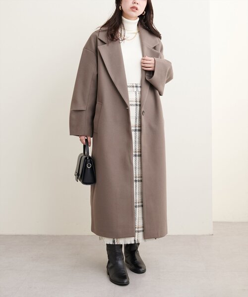 【natural couture】2WAY ノーカラーコート　モカ 着用動画あり】2WAYリバーシブルノーカラーコート | natural couture
