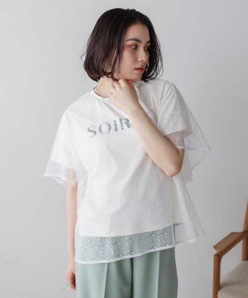 tシャツ レースレイヤードロゴプルオーバー レディース