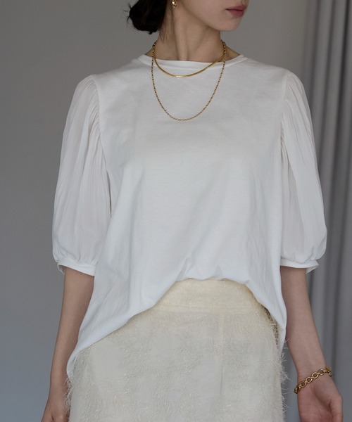 each alchemist tシャツ 袖プリーツ5分袖パフスリーブTシャツ