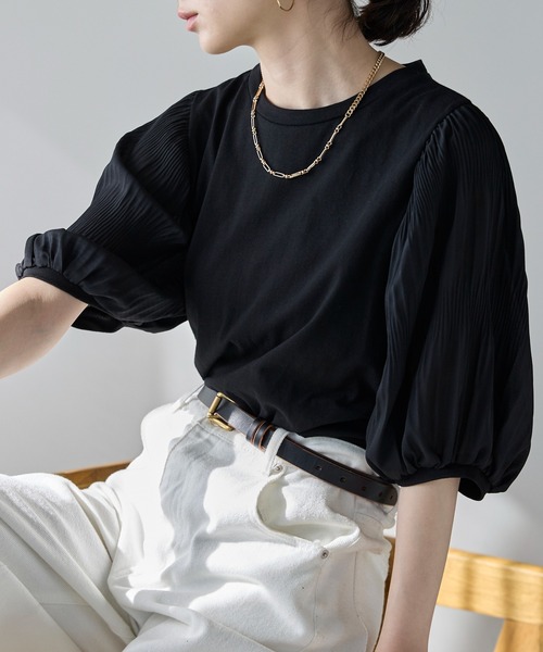 each alchemist tシャツ 袖プリーツ5分袖パフスリーブTシャツ