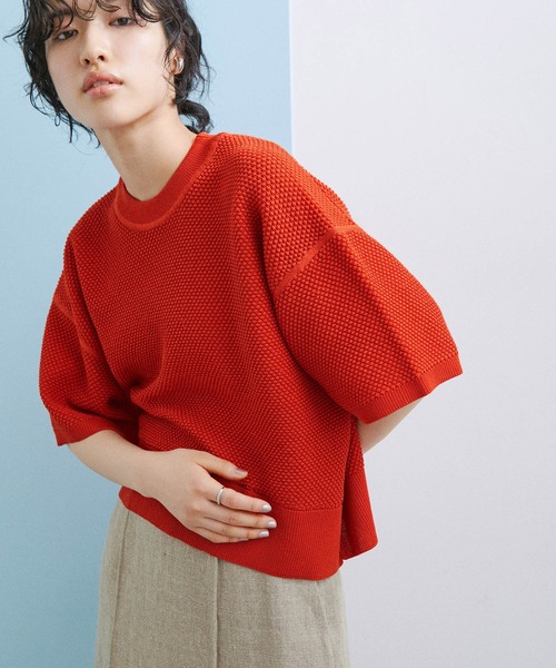 「ADAM ET ROPE'」 半袖ニット FREE レッド レディース