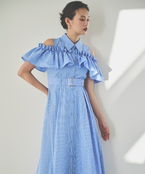 AND COUTURE ワンピース オープンショルダーストライプ