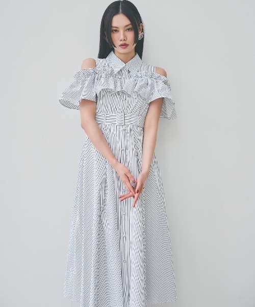 AND COUTURE ワンピース オープンショルダーストライプ