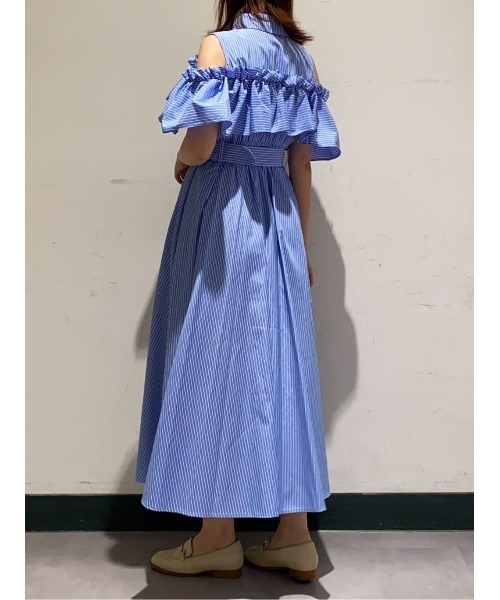 And Couture ストライプオフショルフリルワンピース ストライプオフショルフリルワンピース(506208129) | AND
