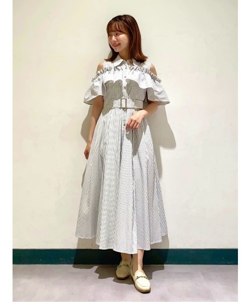 アンドクチュール オープンショルダーストライプワンピース AND COUTURE ワンピース オープンショルダーストライプ