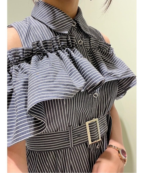 AND COUTURE ワンピース オープンショルダーストライプ