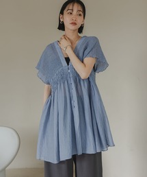 ブラウス シャツ シャーリングチュニックフレンチスリーブ　 581468 レディース｜ZOZOTOWN Yahoo!店