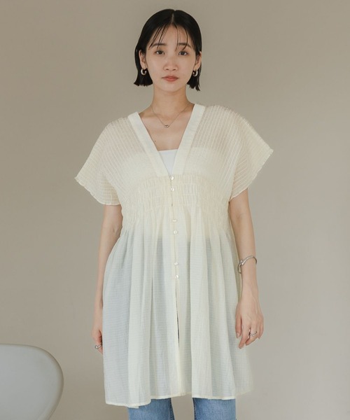 ブラウス シャツ シャーリングチュニックフレンチスリーブ　 581468 レディース LOWRYS FARM ブラウス シャツ シャーリングチュニックフレンチ