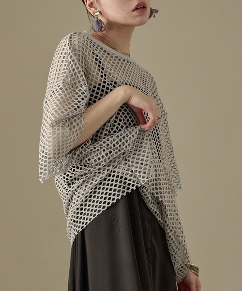 Fashion Letter tシャツ シアーメッシュ オーバーサイズTシャツ