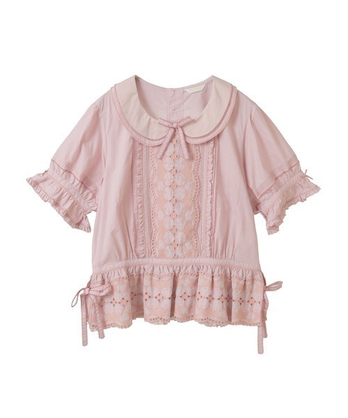 ブラウス シャツ チェリーレース使いギンガムチェックブラウス レディース PINK HOUSE ブラウス シャツ チェリーレース使いギンガム