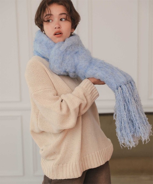 ネイビーﾓﾍｱ×ﾘﾌﾞﾏﾌﾗｰ AZUL BY MOUSSY | リバーシブルマフラー (ストール・マフラー ) |SHEL