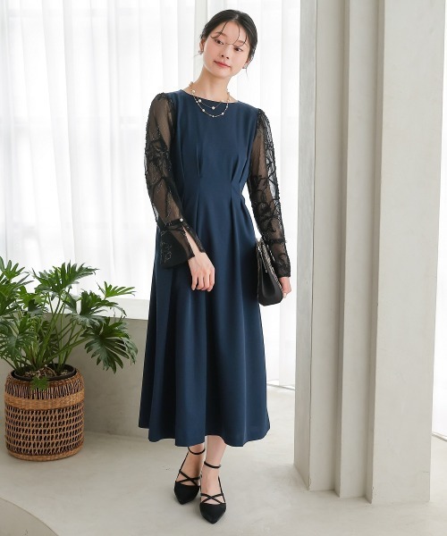Jolie et Jolie 刺繍入り長袖黒ドレス 新婦母ドレス Jolie et Jolie（ジョリー エ ジョリー） ドレス 「結婚式・パーティー