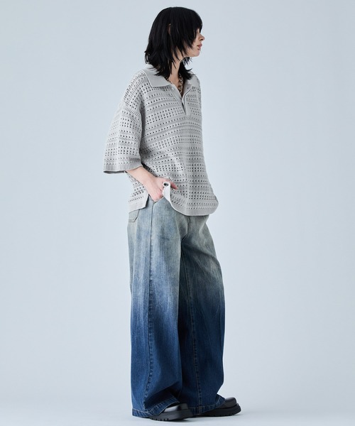 「VELNUS」 半袖ニット S ブルー メンズ_画像3