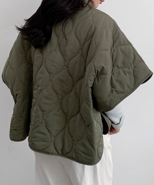 LOWO ポンチョ キルティングコート 冬 レディース ミドル丈 ポンチョ