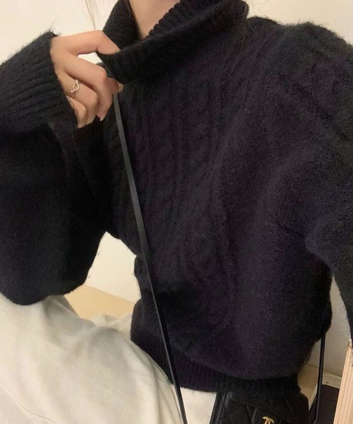 ニット セーター タートルネックケーブルニット レディース : ZOZOTOWN