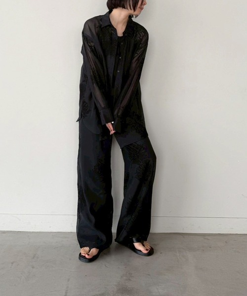 ワイドパンツ パンツ フラワーエンブロイダリーシアーワイドパンツ「セットアップ対応」「by SON」 レディースの画像