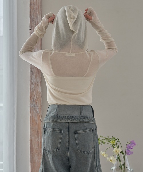 mideal（マイディール） tシャツ sheer long sleeve hoodie tops 