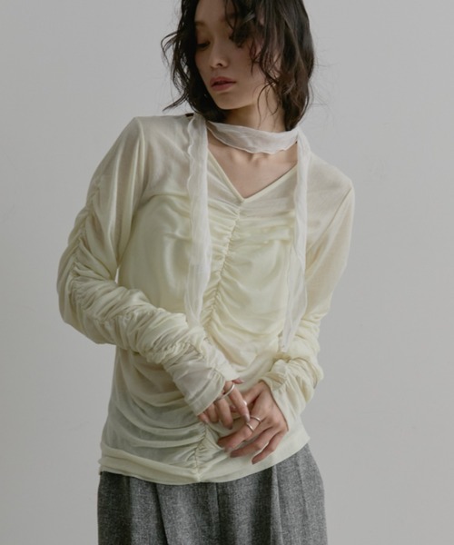 Aunt Marie's（アントマリーズ） tシャツ シャーリングシアートップス