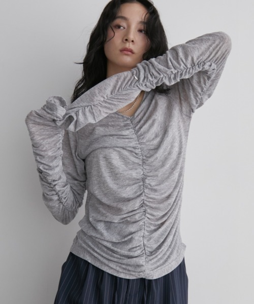 ANDMARY グレー Tシャツ トップス正規品美品 Aunt Marie's（アントマリーズ） tシャツ シャーリングシアートップス
