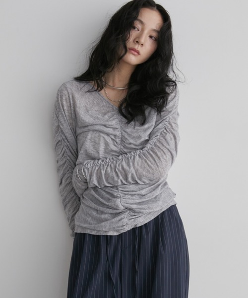 ANDMARY グレー Tシャツ トップス正規品美品 Aunt Marie's（アントマリーズ） tシャツ シャーリングシアートップス
