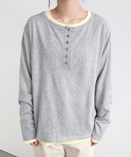 未使用品　45rpm ヘンリーネック　長袖tシャツ　きなり　レディース moment+ tシャツ ヘンリーネックレイヤードロングTシャツ(ヘンリー