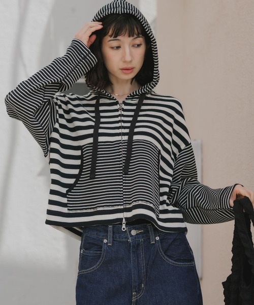 パーカー R.P.miller/ミラー 切り替えボーダーダブルジップパーカー 2026年 夏 夏服 レディース_5